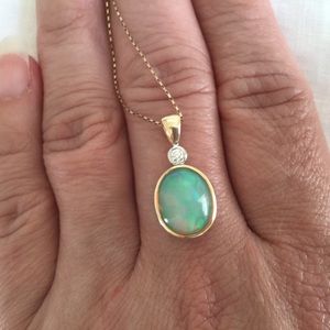Natural Opal Diamond Pendant 14 Kt solid Good